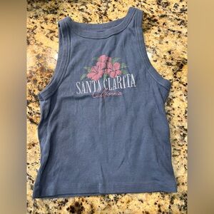 Hollister Ribbed Floral Graphic Tank - Slate Blue